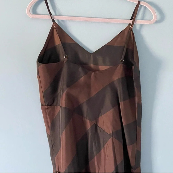 New! Cynthia Rowley Olivia striped slip midi Dress black brown nwt 18421 - Picture 7 of 11